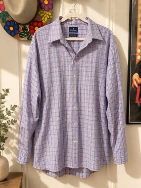 Stafford Men’s Blue & Pink Plaid Dress Shirt